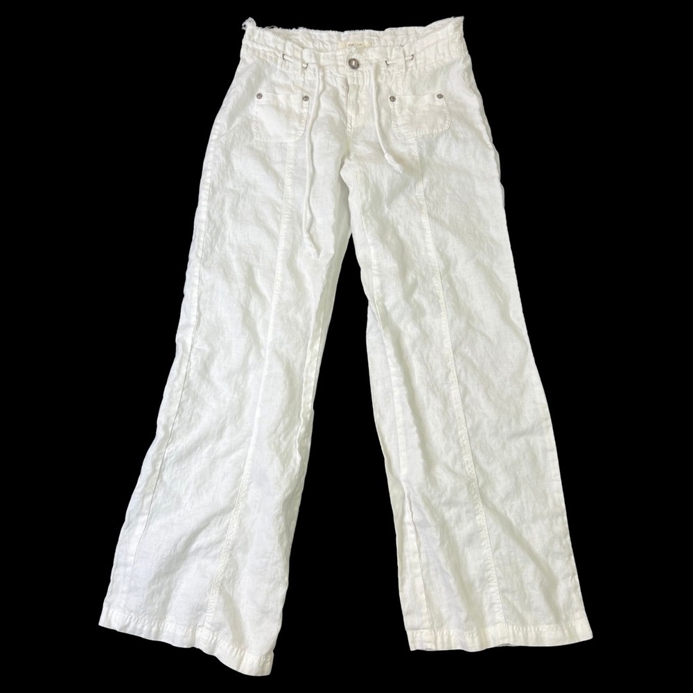 Love Culture 100% Linen White Wide Leg Drawstring Pants Coastal Womens Medium